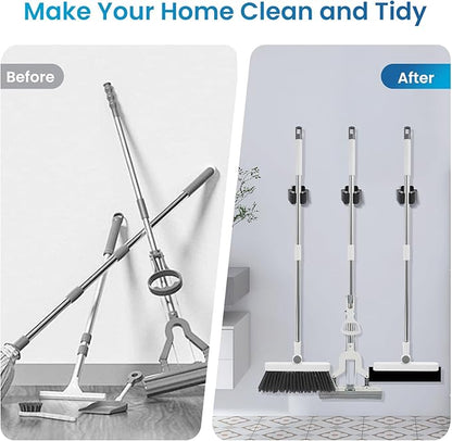 Broom Holder Wall Mount, 4PCS Broom Hanger Wall Mount, Stainless Steel Heavy Duty Mop Holder Broom Mop Hanger Wall with Screws, Garden Outdoor Tool Organizer Rack Broom Hanger (Black)