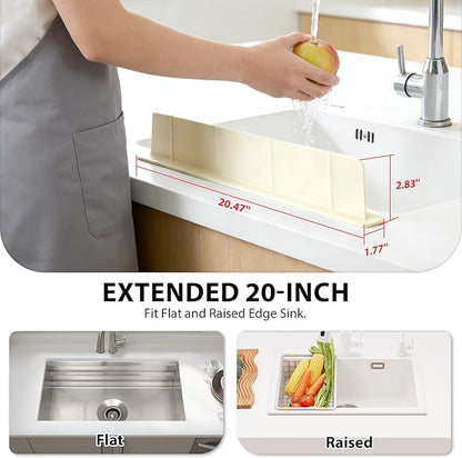 20Inch Silicone Sink Splash Guard with Strong Suction Cups, Flexible Kitchen Sink Splash Guard for Front/Back of Sink, Easy to Clean Splash Guard for Kitchen & Bathroom (White, 20.5''x2.8'')