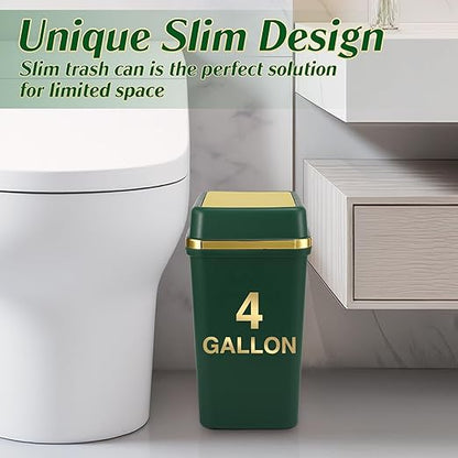 3 Pack Bathroom Trash Can with Lid 4 Gallon Small Trash Can with Swing Lid Bathroom Garbage Can with 225 Counts Trash Bags for Kitchen Bedroom Office(Black Navy Blue Dark Green)