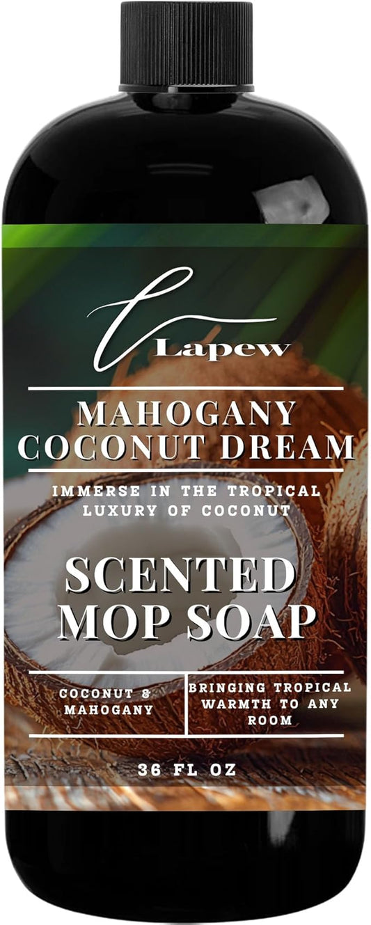 Lapew Mahogany Coconut Scented Mop Soap - Luxury Floor Cleaner Concentrate for Mopping Tile, Laminate, Vinyl & Hardwood | Streak-Free, Low-Foam | 36 oz