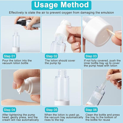 Meanplan 32 Pack Airless Pump Jars Set 3.4/1.7/1/0.34oz Refillable Travel Cosmetic Container Mini Leak Proof Atomizer Spray Bottle Skincare Dispenser for Toiletry, Cream Lotion, Foundation, Shampoo