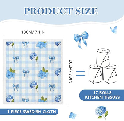 5 Pack Mixed Watercolor Hydrangea Kitchen Dishcloths Dish Towels, Blue Hydrangea Dish Towels for Kitchen, Swedish Dishcloth, Paper Towels Reusable, Dish Cloth Towel Cleaning Wipe for Home Party