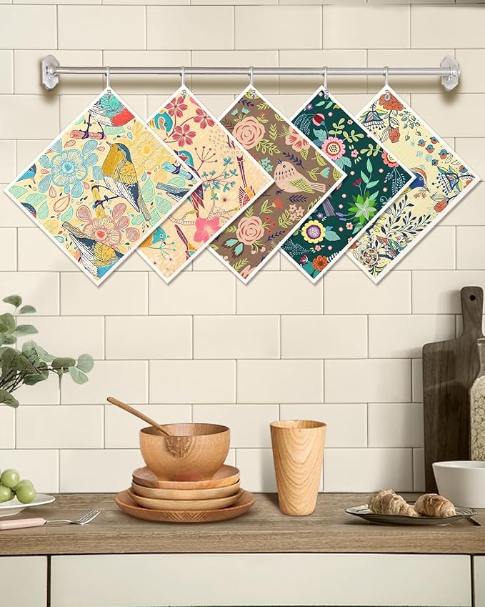 Miss Adola Swedish Dishcloths for Kitchen - 5 Pack Reusable Dish Cloths for Washing Dishes Absorbent Cute Funny Kitchen Towels Cleaning Sponge, Flower Bird