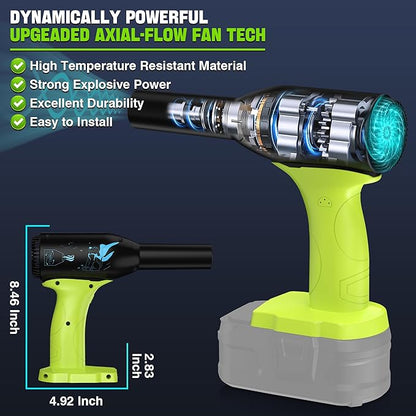 Jet Dry Blower 500W, 400G Wind Speed Compressed Air Duster, 3 Gear Adjustable, Compatible with Ryobi 18V Battery, Cordless Mini Jet Fan for Car Drying, Keyboard & Electronics Cleaning