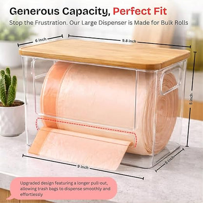 Trash Bag Dispenser with Front Opening, Stackable Garbage Bag Holder for Kitchen & Home, Fits 1 Gallon Bags, Includes Reusable Gloves, Adhesive Anti-Slip Pads & 15 Trash Bags–Large Organizer