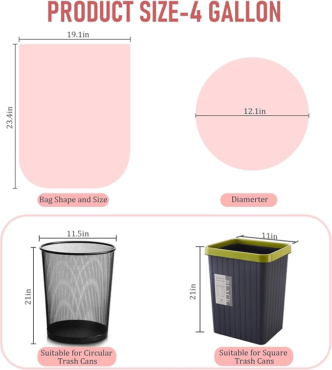 YHEEL Small Trash Bags 4 Gallon: Colored Bathroom Trash Bags Unscented Small Garbage Bags Strong Leak-Proof Trash Liners or Office Bedroom - 120 Counts
