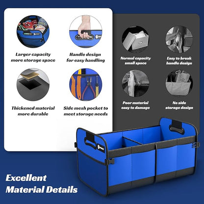 Sposuit Trunk Organizer for Car - 70L Collapsible Car Storage with 11 Pockets & Reinforced Handles, SUV Trunk Organizers for Grocery Cargo(Blue)