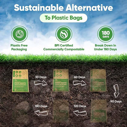 Kitchen Food Waste Bags – 40 bags – 100% Compostable Paper – Leak-resistant liner – Completely Plastic-free & Environmentally Friendly – Certified by BNQ & BPI - 40 Brown Paper Compostable Bags (40)