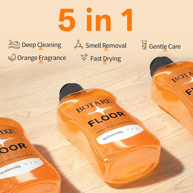 Floor Cleaner Liquid for Mopping, Household Deep Cleaning Solution for Wood,Hardwood,Tile,Laminate,Marble & Porcelain & Bathroom,Orange Scent,17.6 Fl Oz Each(2 Bottles+1 Cleaning Cloth)