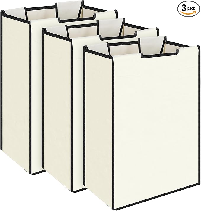 3 Pack Large Laundry Sorter Replacement Bags, Hamper Cart Removable Replacement, Laundry Storage Organizer-Replacement Bags, Beige, Square Shap