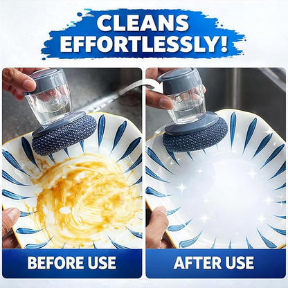 Grip Soap Dispenser, Comfort Grip Soap Dispensing Kitchen Scrub, Built-in Soap Control Handle, Replaceable Nylon Bristles, Non-Slip Design for Kitchen Dish & Cookware Cleaning