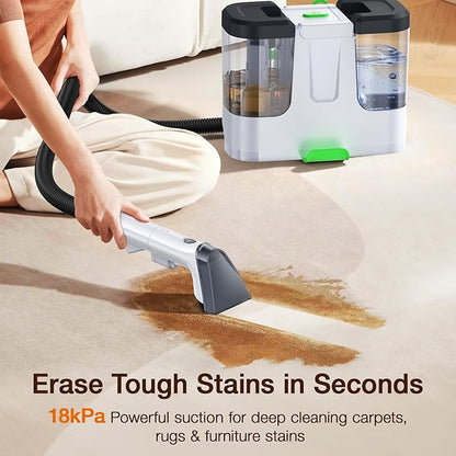 Portable Carpet & Upholstery Cleaner, 18Kpa Carpet Cleaner Machine for Deep Stain Removal, Spot Cleaner for Pet Accidents, Area Rugs, Stairs, Car Seats & Couches, Includes Tools & Self-Cleaning