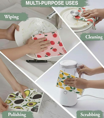 10 PCS Fruit Print Swedish Dishcloths for Kitchen 100% Biodegradable, Reusable Cellulose Sponge Cloths Ultra Absorbent, Eco Friendly Cleaning Towels Dishcloths for Washing Dishes & General Cleaning