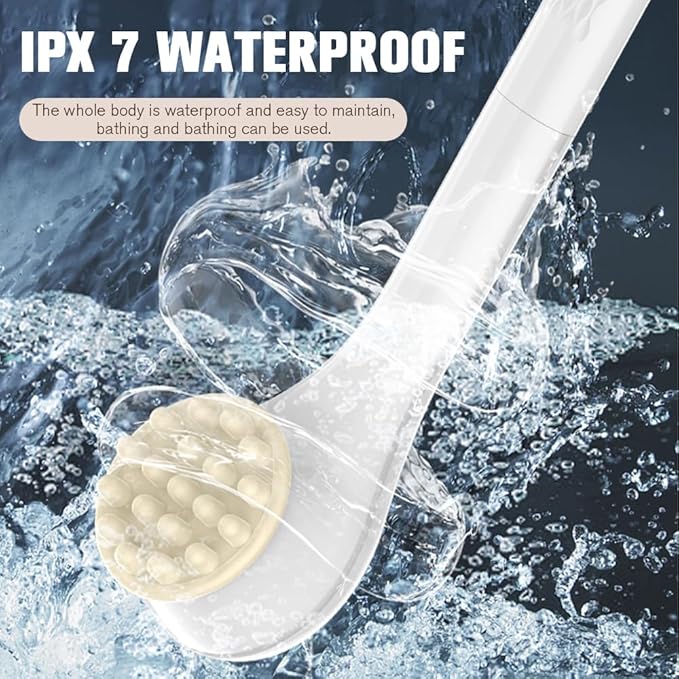Electric Body Brush Set, Electric Body Brush for Shower, exfoliating Bath Brush with Long Handle, for Shower Lotion applicator, Back Silicone Body Scrub, with 6 Shower Brush Heads (White)