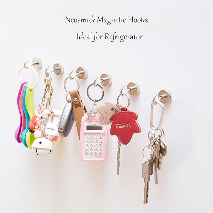 Neosmuk Magnetic Hooks, Heavy Duty 40lb+ Strong Magnet Hook for Cruise Cabins, Cruise Ship Essentials for Hanging, Metal Wall Refrigerator Hangers (Silver, 10 Pack)
