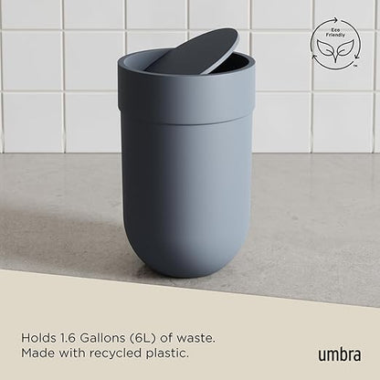 Umbra Touch Trash Can, Small Garbage Bin Waste Basket with Lid for Bathroom, Slate Blue