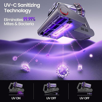 Xlife Mattress Vacuum, Bed Vacuum Cleaner with 2 Roller Brushes for Pet Hair, 253.7nm UV-C Light, 140F° Heating, 550W 16KPA Suction, HEPA Filter Couch Vauum for Bed, Sofa, Pillow, Baby Crib (Corded
