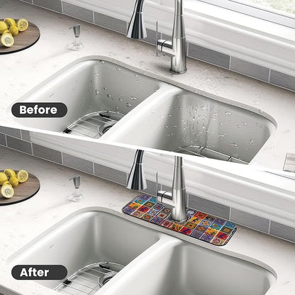 Mexican Tiles Multicolored Bright Colorful 15" X 5.5" Kitchen Sink Splash Guard Faucet Faucet Guard Draining Mat Sink Splash Guard Faucet Kitchen Bathroom