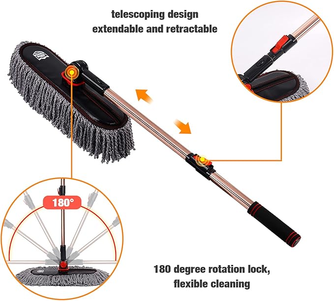 Auto Duster Extendable Handle, Car Duster Set, Scratch Remover Large and Small Brushes Remove Dust Exterior Interior of RVs and Trucks, Microfiber Auto Interior Brush, 2-Packs - Gifts for Men Women