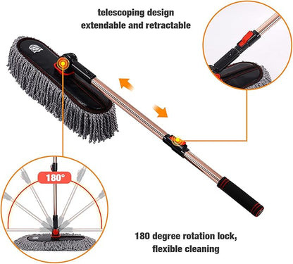 Auto Duster Extendable Handle, Car Duster Set, Scratch Remover Large and Small Brushes Remove Dust Exterior Interior of RVs and Trucks, Microfiber Auto Interior Brush, 2-Packs - Gifts for Men Women