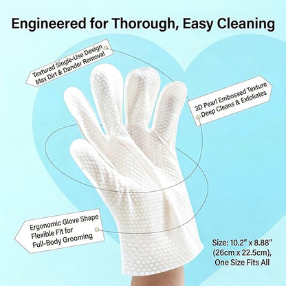 Pet Glove Wipes, No Rinse Deodorizing Mittens for Sphynx, Devon Rex, Cats & Dogs, Thickened Hypoallergenic with Aloe Vera, Unscented Full Body Grooming, Daily Care & Travel, 6 Count