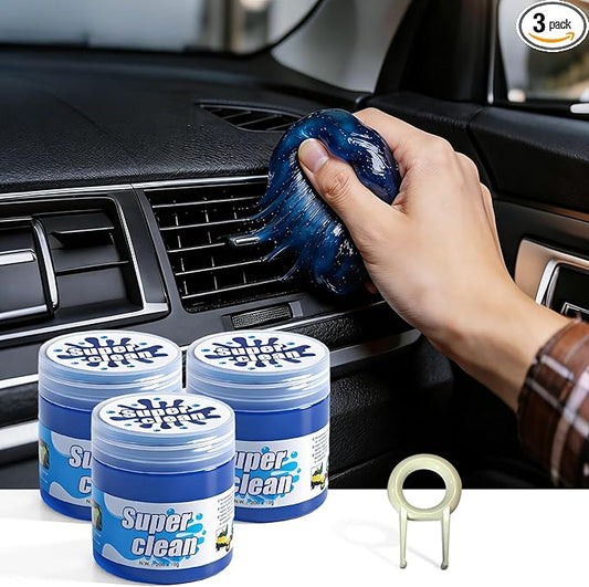 3 Jars Car Cleaning Gel, Auto Interior Cleaning Putty with Puller, Dust Remover for Car Vents, Keyboard & Detailing