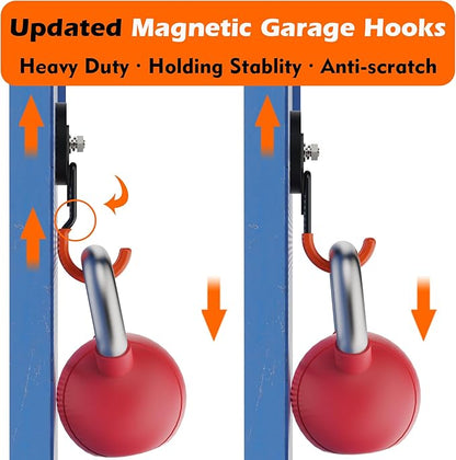 MUTUACTOR Updated Strong Magnet Hooks,20lbs Anti-Scratch Heavy Duty Magnetic Garage Hooks,2PCS Double Storage J-Hooks with Magnetic for Organizing Garden Hose Electric Cables Shovels
