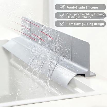 Food Grade Silicone Sink Splash Guard (23 Inch), 7 Strong Suction Cups Non-Slip Water Protector, Dishwasher Safe & Cuttable for Kitchen/Bathroom Countertops (Grey)