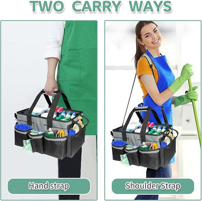 Boczif Cleaning Caddy Bag Wearable, Supplies Organizer With Handle, Shoulder Straps & Detachable Divide, Tool Organizers Tote for Cleaners & Housekeepers (Grey)