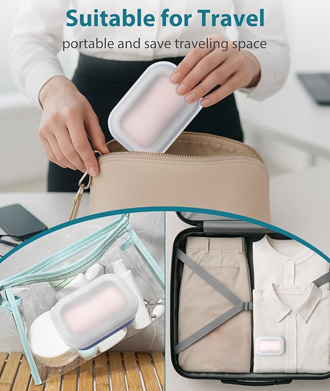 Quatish Large Leakproof Travel Soap Case, Solid Shampoo Bar Holder, Silicone Soap Box with Draining Layer, Enhanced Soap Container, Suitable for Camping, Gym, Bathroom, Outdoor Essentials, Blue