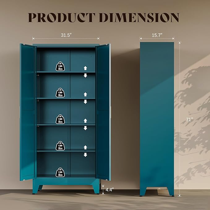 71" H Metal Storage Cabinets,Garage Cabinet,Broom Closet Storage Cabinet,Blue Storage Cabinets,Utility Cabinet