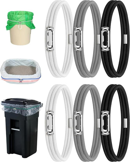 Garbage Can Rubber Bands Cord Lock Adjustable Design Trash Can Bands Fits 4-33 Gallon Trash Cans (6pcs (black,grey,white))