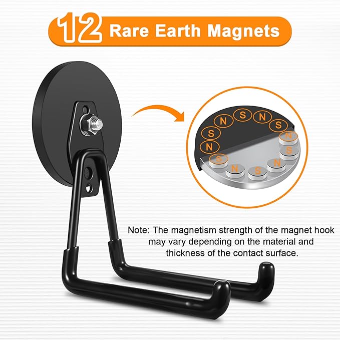 ENUODA Strong Magnetic Hooks Heavy Duty Large Magnet Garage Hooks Storage Hook Utility Magnet Tool Holder for Metal Cabinet, Pegboard, Shelve, Tool Chest, Shovel, Broom, Garden Tools, 2PCS