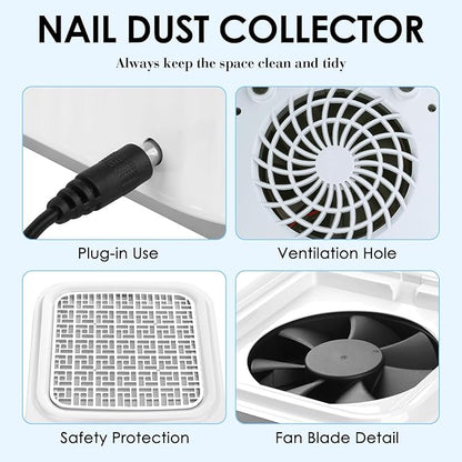 Nail Dust Collector with Reusable Filter for Acrylic Gel Nails, Vacuum Fan Dust Collector for Beginner, Adjustable Nail Vacuum Suction Fan for Manicure Pedicure at Salon or Home