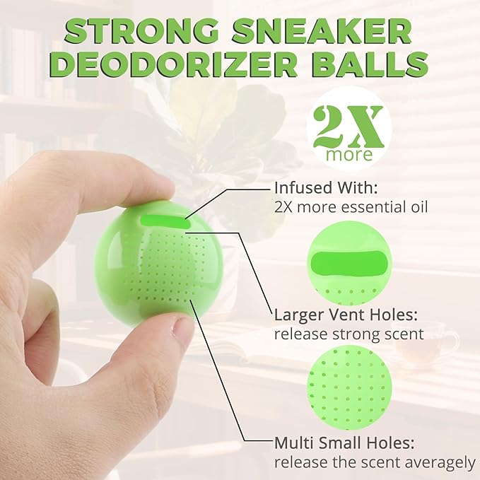 Knixmax Shoe Deodorizer Balls Strong, Odor Eliminator for Sneaker Gym Bag Closet Locker, Work Boot Drawer Freshener, Unpleasant Smell Remover Ball for Men Women Teens, 6 Packs Zen Tea
