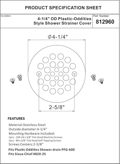 Artiwell 4-1/4“ Shower Strainer Drain Trim Set, Screw-in Shower Strainer Drain Cover, Plastic-Oddities Style Replacement Strainer Grid,Machine & Self-Tapping Screws Included (Brushed Nickel)