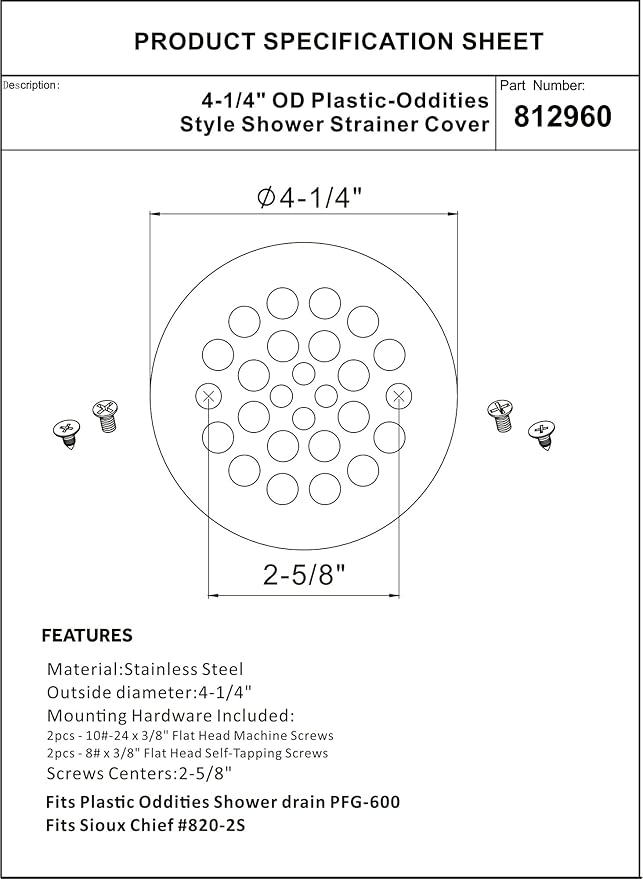 Artiwell 4-1/4“ Shower Strainer Drain Trim Set, Screw-in Shower Strainer Drain Cover, Plastic-Oddities Style Replacement Strainer Grid,Machine & Self-Tapping Screws Included (MATT Black)