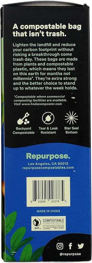 REPURPOSE Compostable 13 Gallon Tall Kitchen Bags, 12 CT