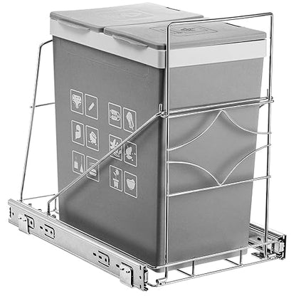 Youeon Pull Out Trash Can Under Cabinet, Adjustable Stainless Steel Under Sink Trash Can Pull Out, Slide Out Garbage Shelf, Fit for 7-11 Gallon Trash Can(Not Included)