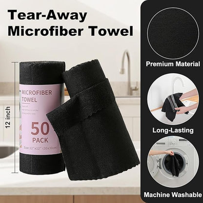 Jessy Home 2 Roll Reusable Paper Towels,100 Sheets Tear Away Microfiber Cleaning Cloth, Lint Free Cleaning Rags for Kitchen, Dishcloth,Household Cleaning Supplies