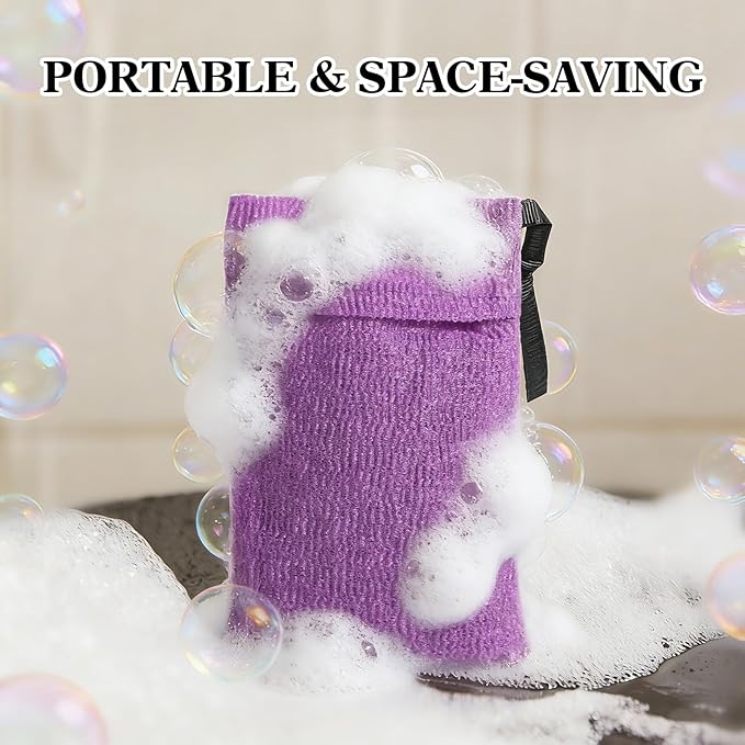 African Net Sponge with 2 Soap Saver Bags - Exfoliating Body Scrubber Set for Shower, Reusable Bar Soap Pouch & Bath Washcloth for Deep Cleaning - Purple & Black, Purple