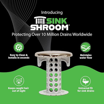 SinkShroom Revolutionary Bathroom Sink Drain Protector Hair Catcher, Strainer, Snare, Nickel Edition