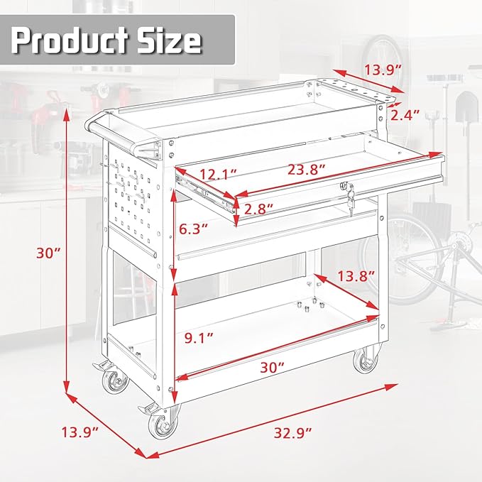 3 Tray Rolling Tool Cart with Drawers, 400 LBS Capacity Mechanic Tool Cart on Wheels, Heavy Duty Utility Cart with Pegboard, Metal Work Cart for Garage and Repair Shop, Blackgreen