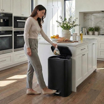 13.2 Gal Kitchen Trash Can, 50L Recycling or Garbage Bin, Brushed Stainless Steel Waste Basket, Soft&Quiet Close Dustbin, with Step-On Pedal, Removable Inner Bucket, for Home, Office, Living Room