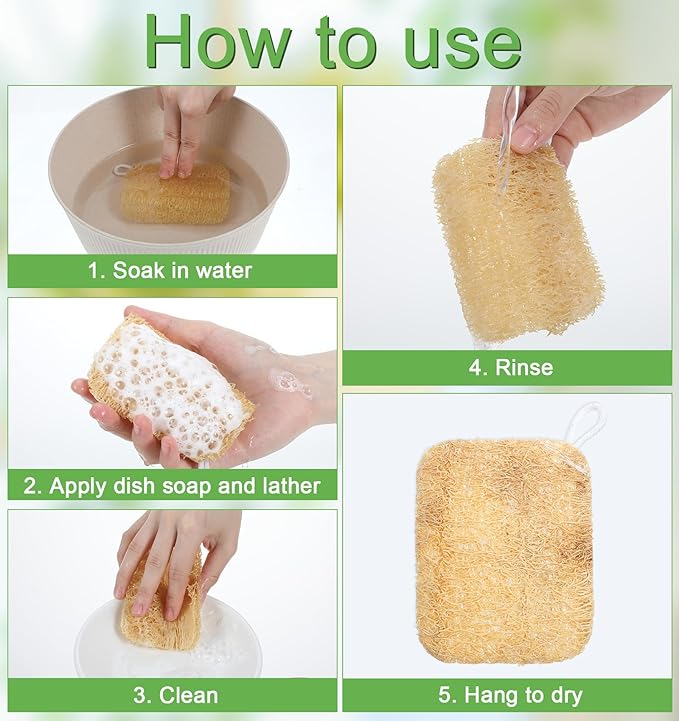 12 Pcs Natural Loofah Dish Sponge, Natural Loofah Dish Sponge, Loofahe's Kitchen Sponges, Scrub Clean
