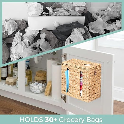 Trash Bag Holder with Scalloped Lid 13–30 Gallon Trash Bag Roll Holder Wall Mount Garbage Bag Dispenser for Kitchen, Cabinet (1, Natural)