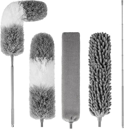 Dusters for Cleaning,Microfiber Duster Feather Duster with Extension Pole,4PCS Ceiling Fan Cleaner Duster,Long Duster Extended Handle,Blind Cleaner Dusting