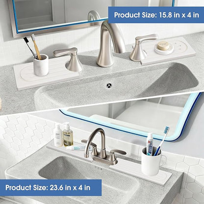 Stone Faucet Mat for Kitchen Sink, Water Absorbing Stone Faucet Splash Guard for Bathroom Counter 15.8" x 4", Kitchen Sink Splash Guard Behind Faucet, Ultra Fast Absorbing Mat Diatomaceous Earth