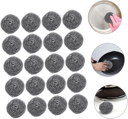 20pcs Wool Scrubber Pads for Pot and Dish Cleaning Metal Cleaning Balls for Kitchen Use for Tough Stains and Grease Removal