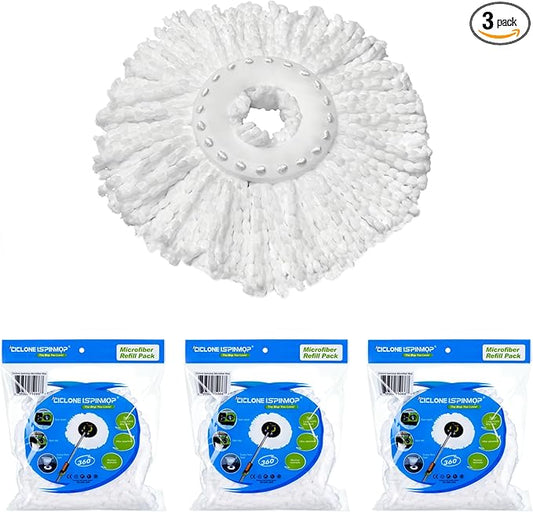 3-Pack Spin Mop Replacement Head - Spin Mop Refill Microfiber - Ciclone Ispinmop 360 Mop Head Refill - Spin Mop Head Replacement - Spin Mop Replacement Mop Pack of 3
